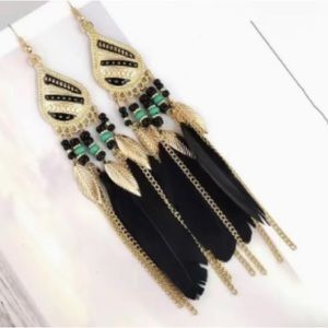 Boho black feather earrings